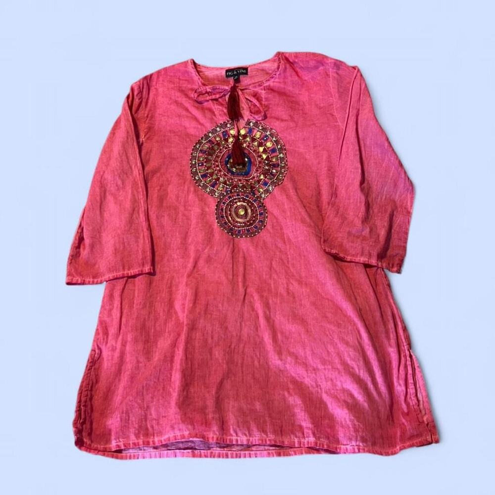 Pink boho top with beaded